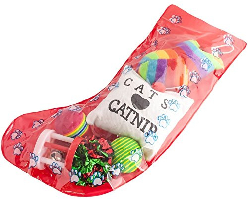 B-Creative 6pc Christmas Pet Cat Kitten Toy Stocking Festive Treat Catnip Xmas Present Gift