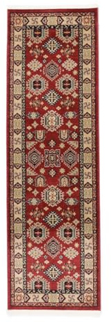 RugVista Shirvan Kazak Teppich, 80 x 250 cm, Rot/Beige | Orientalische, Rechteckig, Niedriger Stapel, Nur chemische Reinigung, Oeko-Tex 100, Wohnzimmer, Esszimmer, Schlafzimmer
