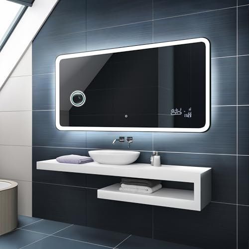 Badspiegel 100x70cm mit LED Beleuchtung - Wählen Sie Zubehör - Individuell Nach Maß - Beleuchtet Wandspiegel Lichtspiegel Badezimmerspiegel - LED Farbe zu Wählen Kaltweiß/Warmweiß L59