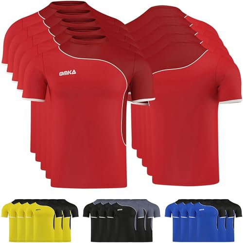 OMKA 6er Trikot Set Trikotsatz Teamwear Fußball Handball Rugby Laufsport Volleyball, Größe:L, Farbe:Rot