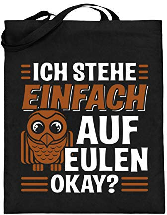 Chorchester Ideal für Alle Eulen und Uhu Fans - Jutebeutel (mit langen Henkeln) -38cm-42cm-Schwarz