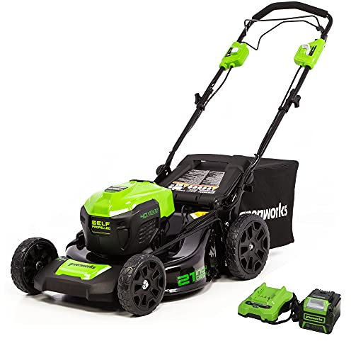 Greenworks 40V Brushless Self Propelled Lawnmower, 21 Inch Electric Lawnmower, 5.0Ah Battery and Charger Included