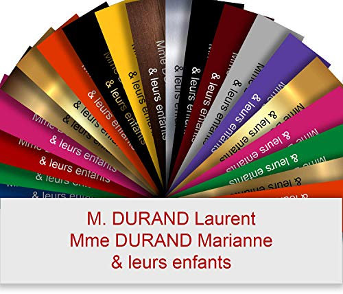 Klebende Briefkastenschild PVC – Gravierte, personalisierbare Platte 10 x 2,5 cm – 21 Farben verfügbar (Weiß mit roter Schrift)