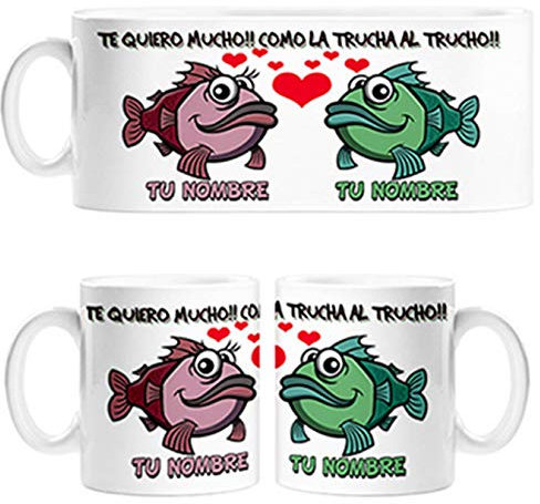 Diver Tazas Taza para Parejas Enamorados Novio Novia te Quiero Mucho como la Trucha al trucho Personalizable con Nombre - Cerámica