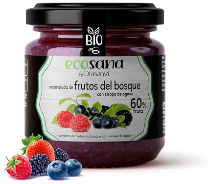 Drasanvi ECOSANA MERMELADA DE FRUTOS DEL BOSQUE CON SIROPE DE AGAVE CERTIFICADO BIO by - 60% FRUTA - VEGANO - SIN GLUTEN - 260g