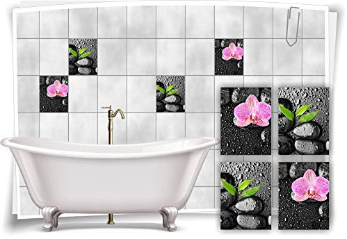 Medianlux Fliesen-Aufkleber Fliesen-Bild Steine Orchidee SPA Wellness Schwarz Bad WC Deko Digitaldruck Sticker, 15x20cm fp5p278h-98599