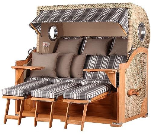 bene living Strandkorb Königssee Dreisitzer Teak Bullauge - PE Shell - Modell 522 - inkl. Liftersystem