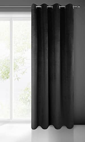 Eurofirany PIERRE Samt Vorhang mit Ösen -1 Stk. Velvet Einfarbig Gardine 200g/m², Samtvorhang für Wohnzimmer Schlafzimmer, 140x250 cm, Schwarz