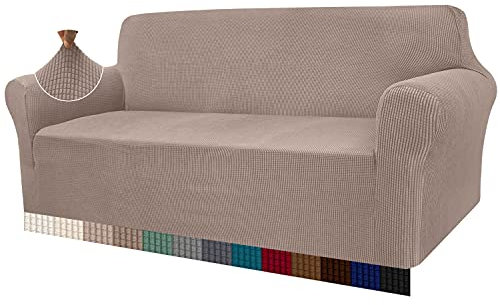 Granbest High Stretch Sofabezug Moderne Sofaüberwurf Jacquard Elastische Sofahusse für Wohnzimmer Protector für Hunde Haustiere (3 Sitzer, Sand)