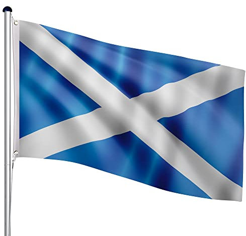 FLAGMASTER Teleskop Fahnenmast Aluminium 6,50m, 5-Fach höhenverstellbar, 30 Verschiedene Fahnen zur Wahl, Komplettset mit Bodenhülse