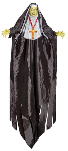 W WIDMANN MILANO Party Fashion 10043 - Zombie-Nonne mit pulsierend, blinkenden LED-Augen, 137 cm, Dekoration, Hängedekoration, Gespenst, Geist, gruselig, Halloween, Mottoparty