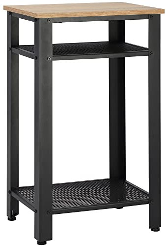 HOMCOM Mesa Auxiliar Mesita de Noche Estilo Industrial con 2 Estantes de Rejilla de Metal y Pies Ajustables para Salón Dormitorio 45x35x75 cm Roble y Negro