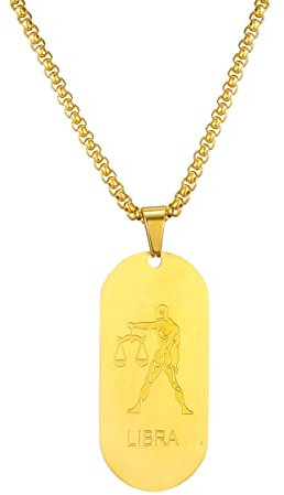 AFSTALR Gold Kette 12 Sternbilder Waag Halskette Herren Tierkreis Kette Anhänger Konstellation Kette