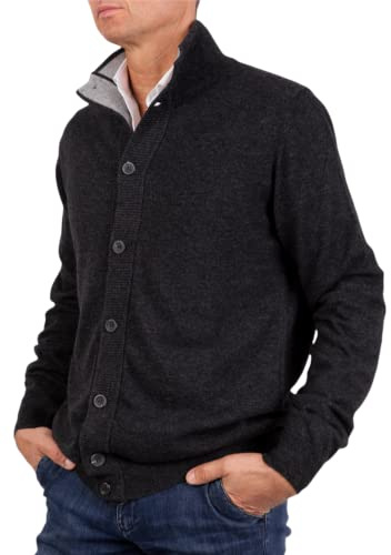 Marenza Cardigan Homme en Cachemire et Soie mélangés, à Boutons, Made in Italy, Anthracite, XXL