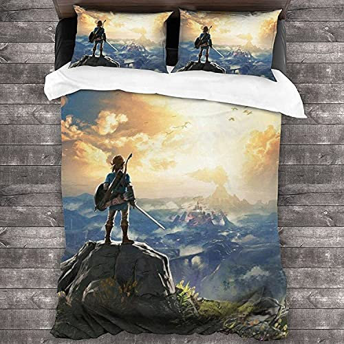 ANSSON Kinder Bettwäsche 135x200cm The Legend of Zelda Bettbezug + 2 Kissenbezug 80x80,Spielfans Mikrofaser Bettwäsche-Sets Fanartikel,Atmungsaktiv (135x200cm, Merch2)