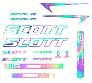 STAR SAM Adesivi Compatibili Telaio Bici Scott Scale Mod 2, Olografico, Logo, Vinile, Impermeabile, Metallo, Logo Scott - Rosso