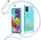 Vauki Handykette Hülle Glitzer für Samsung Galaxy A51 mit Band,Silikon Transparent Handyhülle mit Kordel Kette Handytasche zum Umhängen,Glitter Stoßfest Schutzhülle Case für Samsung A51 6.5,Violett