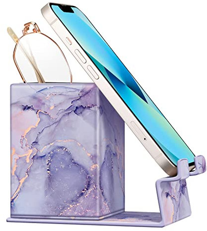 Fintie Stifthalter mit magnetischer Basis, Brillenhalter, Schreibtisch-Organizer, Nachttisch, Zubehör, Bürobedarf, Lila Marmor