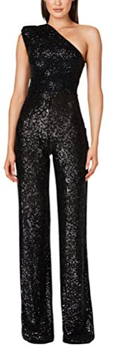 shownicer Jumpsuit Damen Pailletten Jumpsuit Eine Schulter Elegant Overall Sommer Ärmellos Einteiler Lang Overall Hosenanzug Hohe Taille Romper A Schwarz L