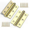 Bwintech 1 Pair 75 x 50 x 2.0mm(3 inch) Gold Plated Wire Drawing Hinge, Steel Fireproof Inner Door Hinge, Square Corners, Ball Bearing Hinge Used in Residential and Commercial Buildings