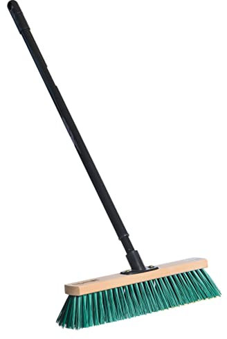 BawiTec Quality Street Broom 40 cm Wide with Telescopic Handle Freely Adjustable 130 cm Length Sweeping Brush Plastic Bristles Bristles Green Broom with Handle Metal Handle for Home, Yard, Workshop,