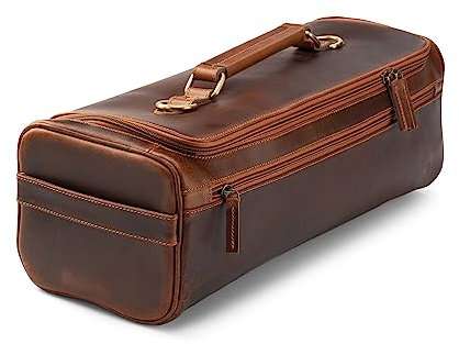Angus Stoke Premium Messertasche/Koffer aus Leder | extra große Kochtasche mit vielen Extras und Stauraum | Koch-Rolltasche aus gewachsten Vintage Büffel-Leder | Kochtasche Arvid (Walnußbraun)