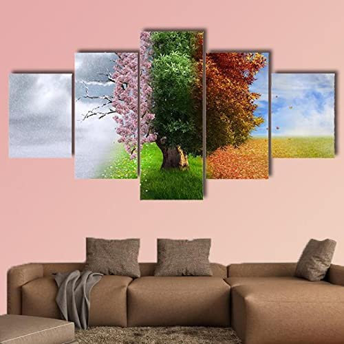 WAGYU 5 piece toile 5 pieces tableau mural,impression sur toile 5 parties toile 5 pièces Arbre des quatre saisons,tableau toile,tableau xxl 5 parties,decoration murale chambre moderne 100x55cm