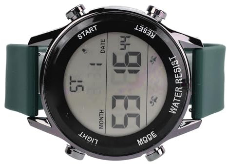VGEBY Digitale Chronographenuhr, WR50M ABS-Kunststoff, Wasserdicht, Leuchtend, Großer Bildschirm, Outdoor-Sportuhr für Herren (Dunkelgrün)
