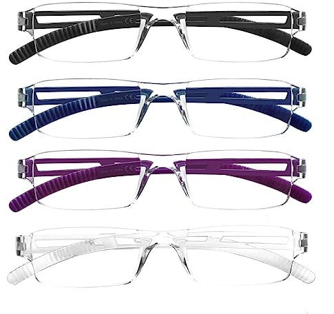 Kerecsen 4 Pack Reading Glasses for Men Women Anti Blue Light Blocking Rimless Computer Readers Lightweight TR90 Glasses (4 Pack Mix Color, 2.00, multiplier_x)