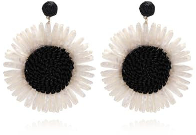 TOECCY Rattan Ohrringe für Damen Sonnenblumen Tropfen Ohrringe Boho Ohrringe Böhmische Statement Ohrringes Schmuck Geschenk für Frauen Sommer, Strand (Weiß)