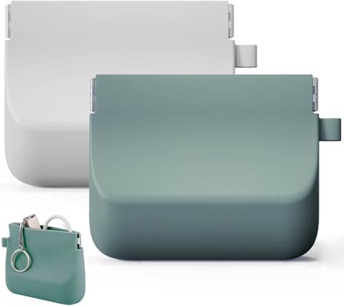 Freewindo Silikon-Kopfhörer-Organizer, kabelgebundene Ohrhörer-Hülle, tragbare Datenkabel-Organizer, Silikon-Münzgeldbörse, Kleingeldhalter für Damen und Herren, klein, Grün + Grau