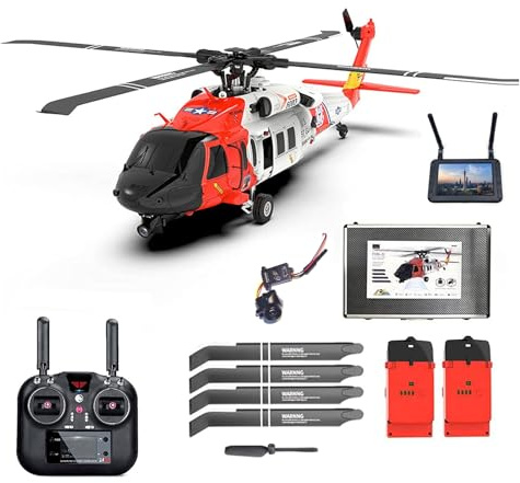 YGWXYYZJ RC Helicopter Model with 6-axis Gyro Stabilization, F09 Simulated Aircraft 2.4G 4CH Single-Rotor Helicopter Model RTF for Adults with 5.8G Image Transmission, GPS Positioning (with camera)