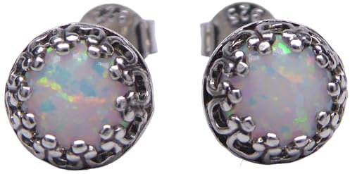 Lab Opal Ohrstecker aus 925 Sterling Silber antik 6mm Ohrringe für Damen und Mädchen (Weiß)