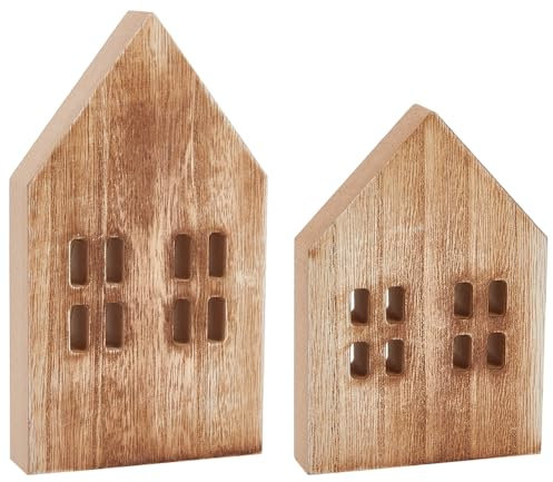 BENECREAT 4 Stück 2 Stile Unfertige Holzhausformen, Hellbrauner Hausförmiger Holzschildblock, Holzhausformblock Für Die Weihnachtsfeier, Hausdekorationen