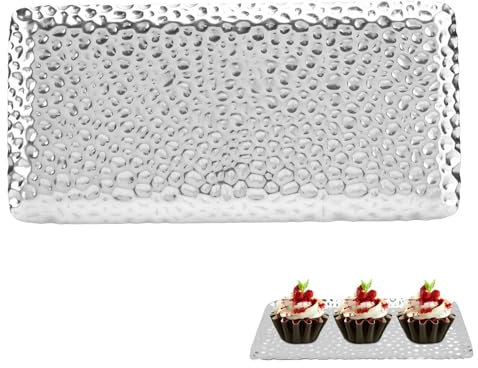 2PCS Stainless Steel Tray, Silver Tray Decorative Hammered Tray Stainless Serving Tray for Home Kitchen Bathroom Counter Organizer(Silver)