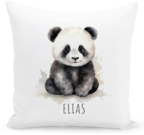 Panda Kissen personalisiert mit Namen Kinderkissen Kuschelkissen Kinder Geschenk Kinderzimmer Deko Junge Mädchen Zierkissen Dekokissen 40x40 cm inkl. Füllung und Bezug
