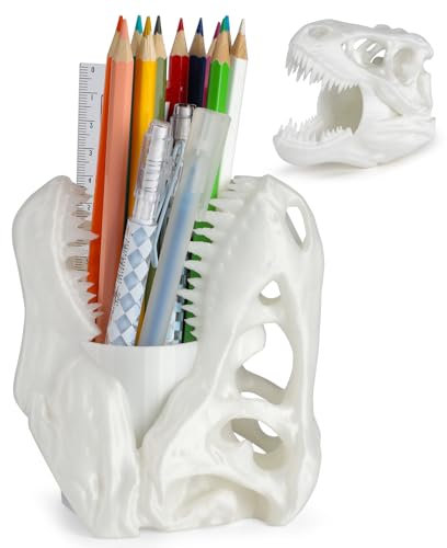 Dinosaur Skull Pen Holder, Pencil Organizer, Office Desk Decor, Unique Dinosaur Skull Christmas Gifts for Men and Boys, Halloween Gothic Home Decor White, Christmas/Valentine's Day/Father's Day Gifts