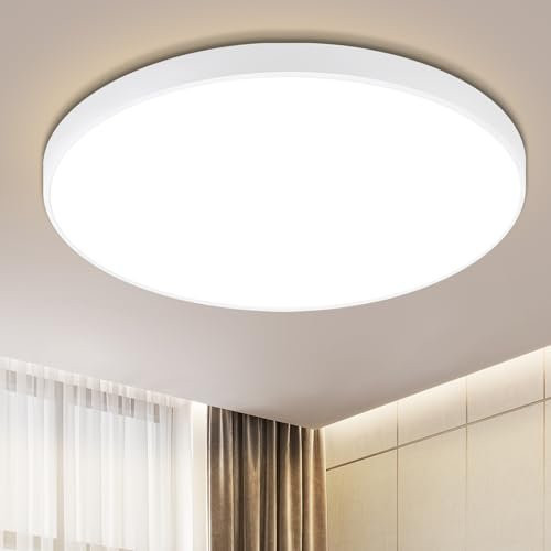 muyuua Deckenlampe LED Deckenleuchte Flach - Badezimmerlampe Küchenlampe12W IP44 Flurlampe Kellerlampe Ø21cm Rund Schlafzimmerlampe Warmweiß Wohnzimmer Schlafzimmer Flur Büro Küche Bad 2ER