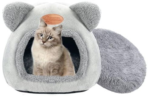 ToKinCen Waschbares Katzenhaus Indoor Katzen Katzenhöhle Mit Anti-Rutsch Boden undAbnehmbarem Matte,ür Katzen,Hasen, Hunde und andere Kleintiere (Grau)