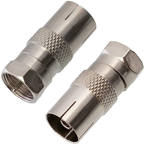 AЕRZETIX - C11240 - Juego de 2 adaptadores de antena F enchufe coaxial recto macho a recto hembra - longitud 27 mm - cable TV radio FM antena parabólica conector audio video
