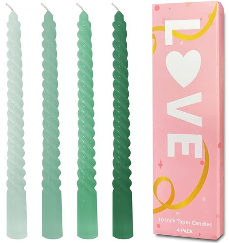 Topsics Spiralförmige Spitzkerzen, 4 Stück geruchlose Spitzkerzen, 25cm hoch, Grün Spitzkerzen