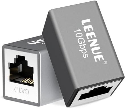 LEENUE rj45 femmina femmina Cat6, Placcato oro Accoppiatore RJ45, Schermato giunzione cavo ethernet for Cavo di rete PoE Cat7/ Cat6/ Cat5e/ Cat5, 10Gbps/600MHz, grigio argento, 2 Pezzi