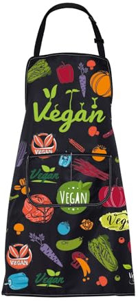 ENSIANTH Lustige vegane Schürze, vegetarische Schürze, vegan, Lebensmittel, Kochen, Küchenschürze mit Taschen, vegane Kochschürze, Geschenk für vegane Liebhaber, Vegane Schürzen, M