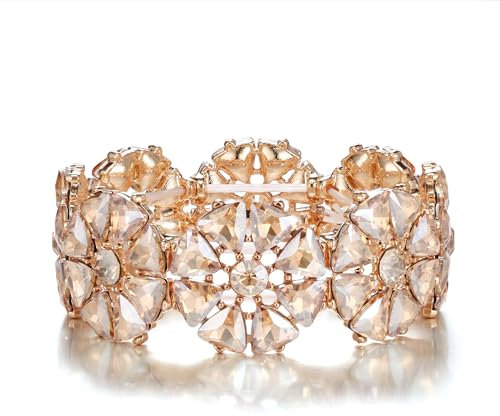 EVER FAITH Strass Stretch Armband Hochzeit Prom Champagner Farbe Kristall Blume Einstellbare elastische für Party