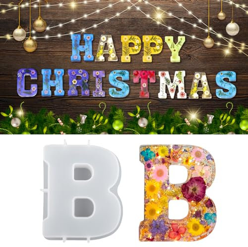 wikimo Silikonform Buchstaben Groß, 18 cm/7 inch Epoxidharz Formen für 3D-Alphabet, Silikonform GießForm für Geburtstag Hochzeit Party Weihnachten Kunst Basteln Ornamente(B)