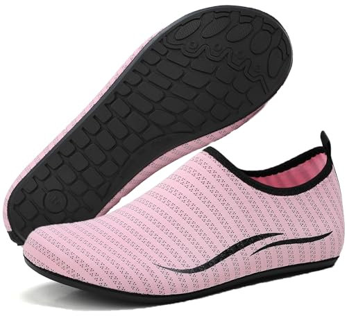 BARFULKER Badeschuhe Herren Damen Wasserschuhe Neopren Schwimmschuhe Strandschuhe Schnell Trocknend Aquaschuhe rutschfest Leicht BarfußSchuhe,Rosa 37 EU