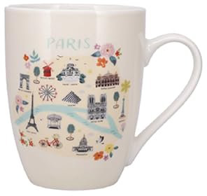 KIUB Mug porcelaine arrondi Paris Tour Eiffel et tous les monuments de Paris - motif Plan de Paris - hauteur 10CM - contenance 340ML - boite assortie