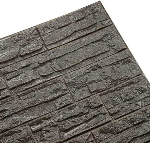 3D Wandpaneele Selbstklebend Ziegel Tapeten Steinoptik PE Schaum Steintapete Wandaufkleber Wasserdicht Wandtapete Klebetapete für Küche Schlafzimmer Wohnzimmer (2 Stück, Dunkelgrau)
