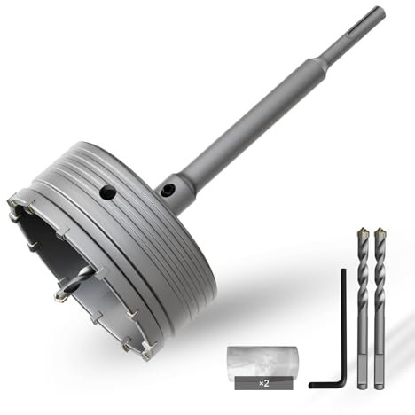 CSOOM Scie cloche à béton de 130 mm avec rallonge SDS plus de 220 mm, pointe en carbure de tungstène, 2 forets de centrage