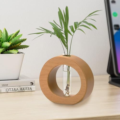 Einzelne Reagenzglasvase Glasvase mit Holzrahmen Hydrophile Pflanzenvase Pflanzenständer Vermehrungsstation Desktop Reagenzglasvase